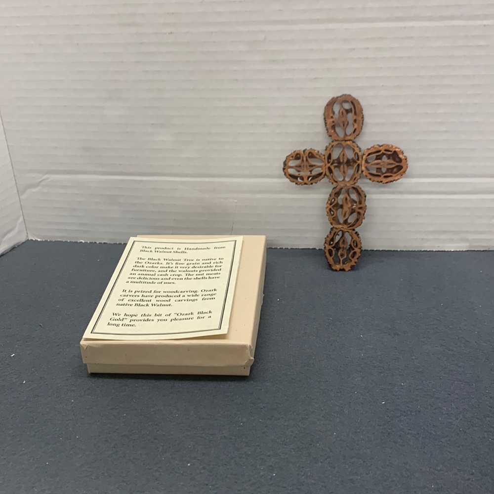 Handmade from Black Walnut Shells 5” Cross